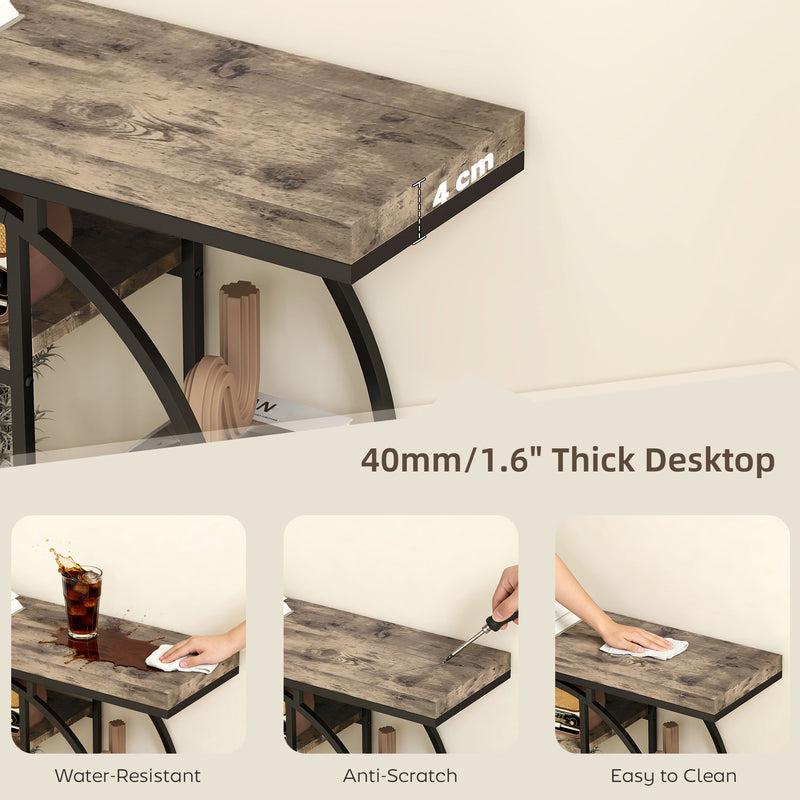 Industrial Console Table with Open Storage Shelves for Hallway or Living Room Rustic Brown AOSOM