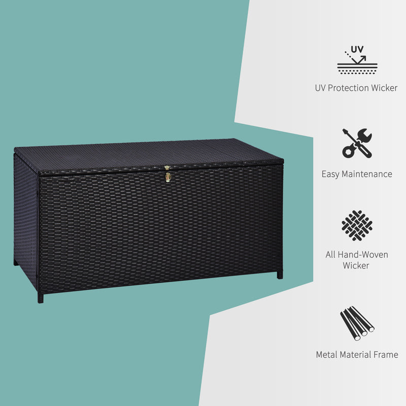 Dark Brown Rattan Garden Storage Box 284L With Gas Lift Lid For Tools And Accessories