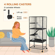 Rolling Small Animal Cage with Storage Shelf and Accessories for Ferrets or Chinchillas, Grey