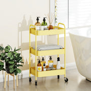 Three Tier Steel Storage Trolley With Wheels For Kitchen Or Office Use, Yellow