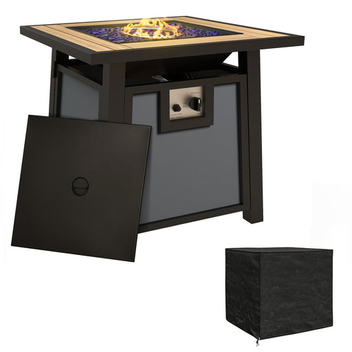 Grey Gas Fire Pit Table 50000 BTU with Lid for Garden Heating and Outdoor Warmth