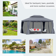 Dark Grey 3 x 4m Aluminium Garden Gazebo with Nets and Curtains by Outsunny