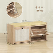 Shoe Storage Bench with Hidden Cabinets and Padded Seat for Hallway Organisation Oak Beige Homcom