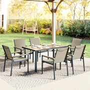 Garden Dining Set 6 Seater with Easy Clean Table and Breathable Chairs, Teak Outsunny