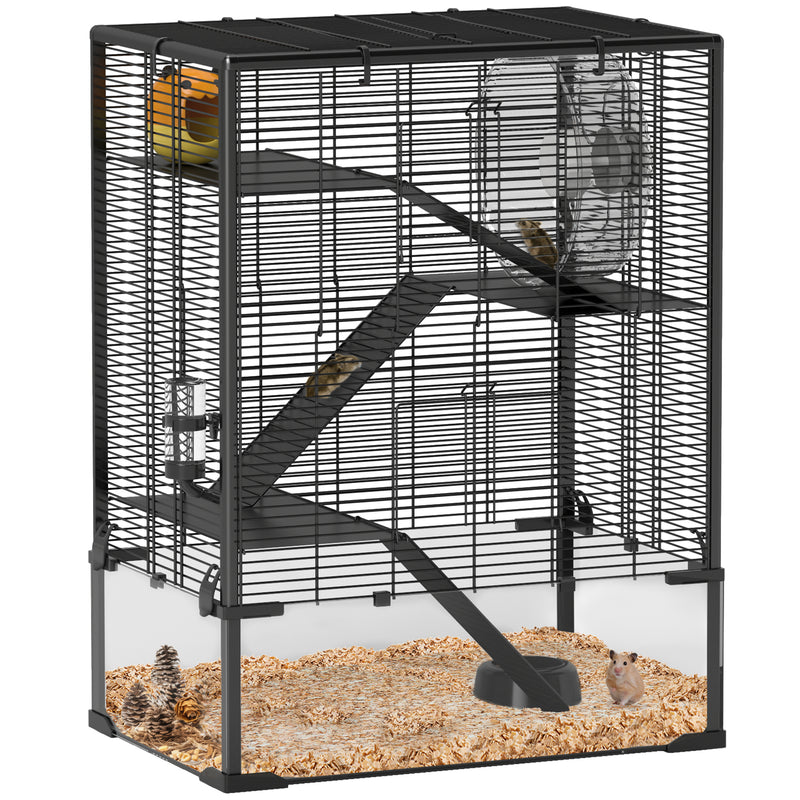 4 Tier Hamster Cage with Glass Base Running Wheel and Accessories by PawHut