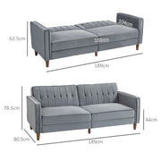 Dark Grey Velvet Feel Three Seater Sofa Bed with Cushioned Seat by HOMCOM