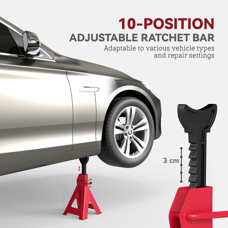 Car Jack Stands Set of 2 for Safe Vehicle Repairs Adjustable Height Red Black AOSOM