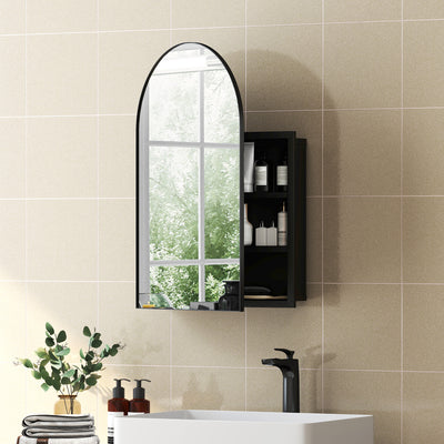 Bathroom Wall Cabinet with Mirror and Shelves Fully Assembled Space Saving Black AOSOM