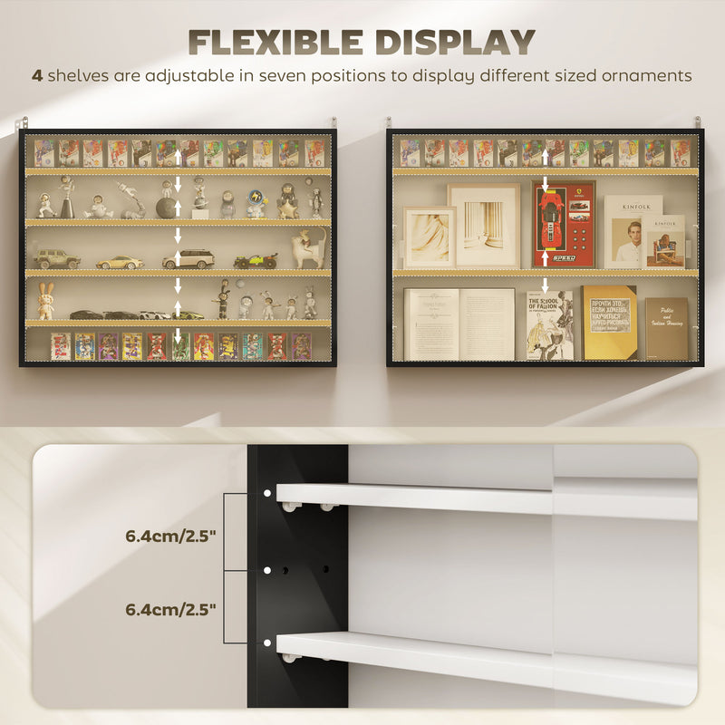 Wall Display Cabinet with Adjustable Shelves and Sliding Glass Doors for Ornaments Black AOSOM