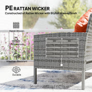 4 Seater Rattan Garden Sofa Dining Set with Cushions and Table for Family Gatherings, Mixed Grey/Orange Outsunny