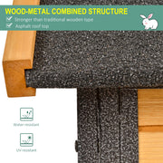 Elevated Wooden Rabbit Hutch with Metal Frame and Slide Out Tray for Outdoor Use, Grey