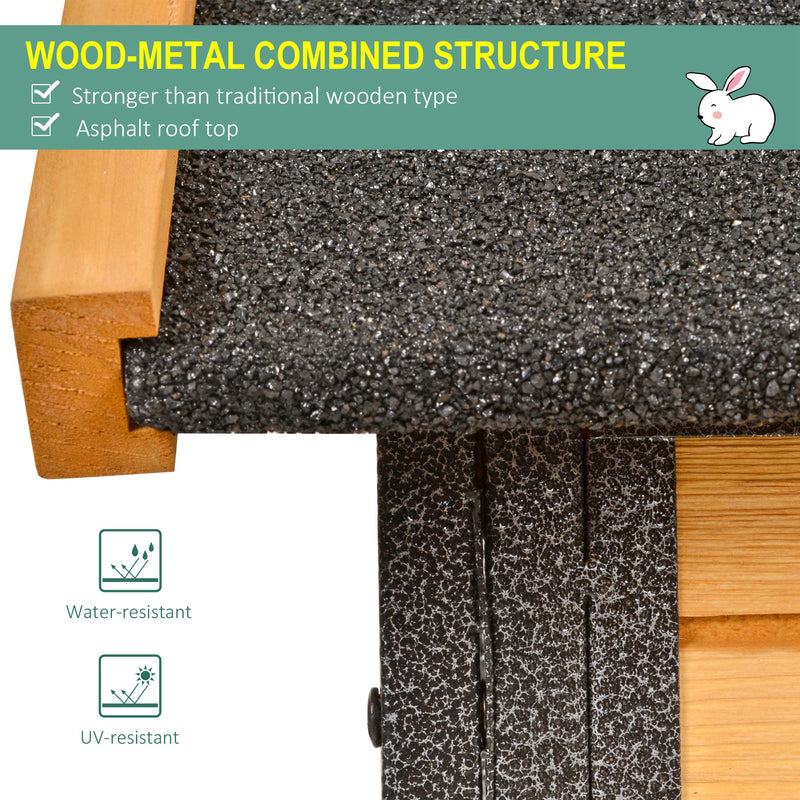 Elevated Wooden Rabbit Hutch with Metal Frame and Slide Out Tray for Outdoor Use, Grey