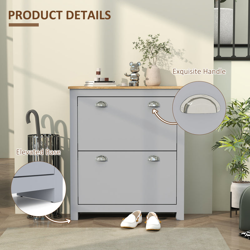 Narrow Wooden Shoe Cabinet with Flip Doors and Adjustable Shelf for Hallway Storage Grey