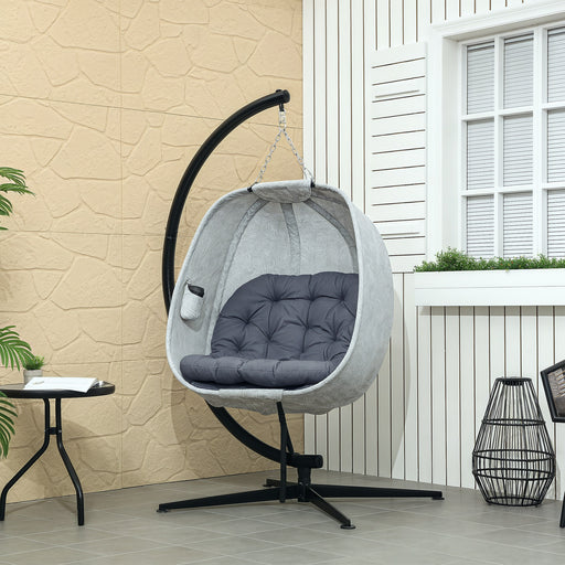 Grey Hanging Egg Chair with Stand and Cushion for Garden Patio and Balcony by Outsunny