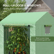 Walk In Garden Greenhouse With Roll Up Door And Mesh Windows For Plant Growth Green