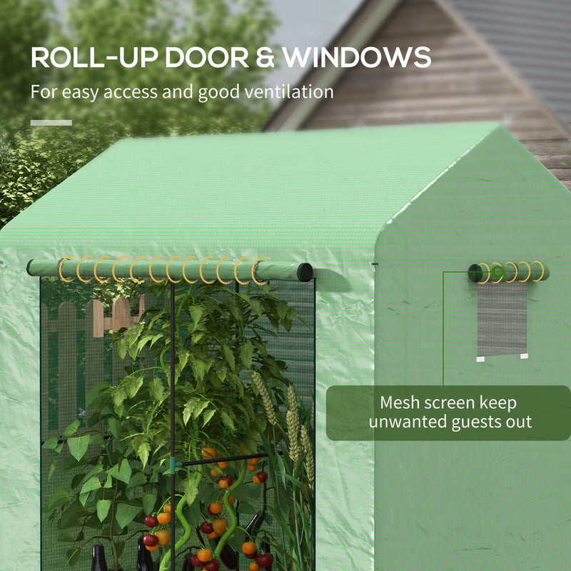 Walk In Garden Greenhouse With Roll Up Door And Mesh Windows For Plant Growth Green