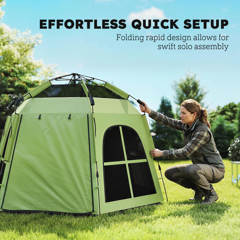 Pop Up Family Tent for Quick Camping Shelter with Blackout Lining and UV Protection Green