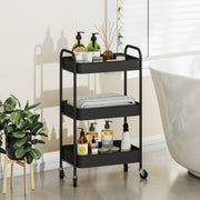 Three Tier Steel Storage Trolley With Lockable Wheels For Home Or Office Use Black