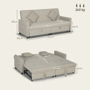 Beige Three Seater Velvet Feel Sofa Bed Stylish and Comfortable by HOMCOM
