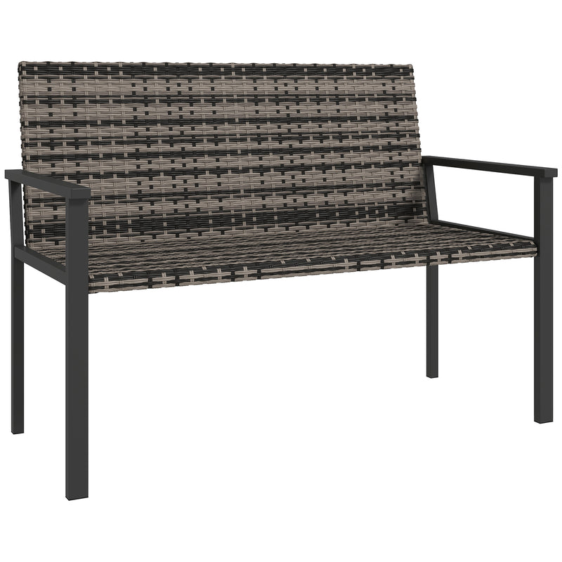 Grey Rattan 2 Seater Garden Bench with Cushions and Steel Frame for Patio Comfort by Outsunny