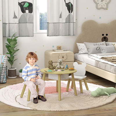 3 Piece Kids Activity Table Set with Mesh Storage and Bear Backrest by AIYAPLAY