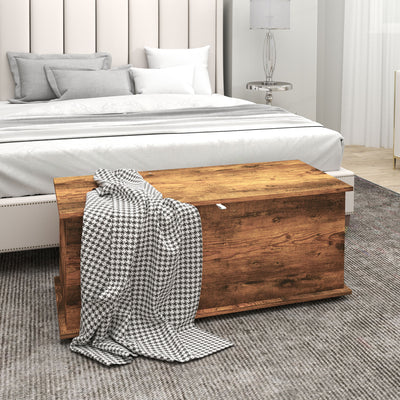 Rustic Brown 113L Storage Chest With Flip-Top Lid and Safety Hinges for Living Room by HOMCOM