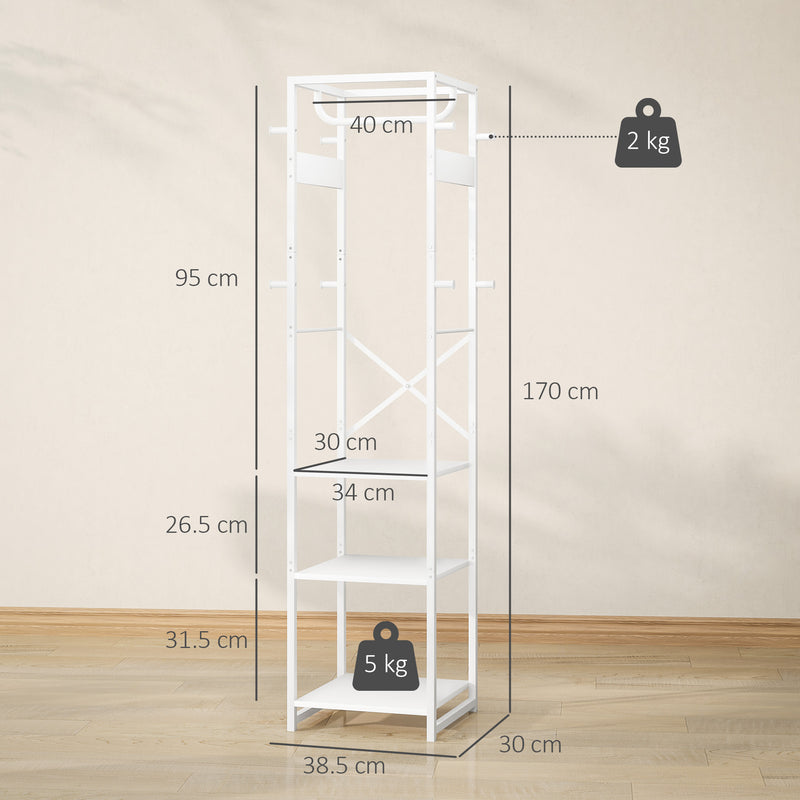 White Multi Storage Clothes Rail With Shelves And Hanging Space