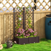 Brown Raised Garden Bed with Trellis Plastic Planter Box with Drainage for Climbing Plants by Outsunny