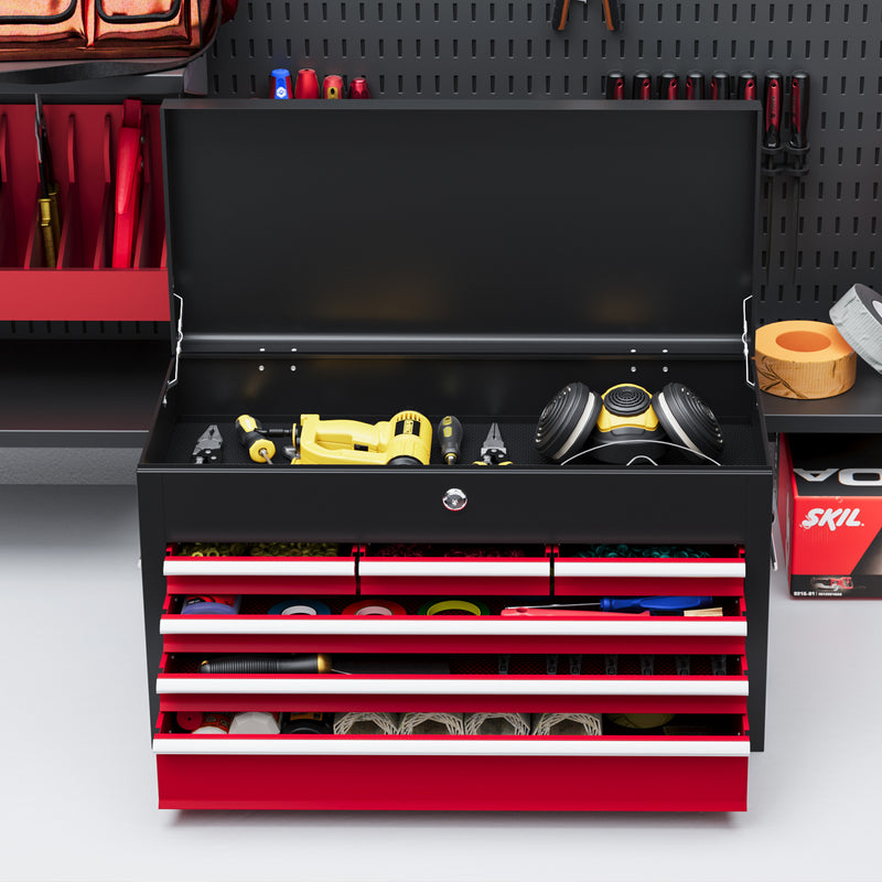 Steel Tool Chest with 6 Lockable Drawers Ideal for Garage or Workshop Storage Red