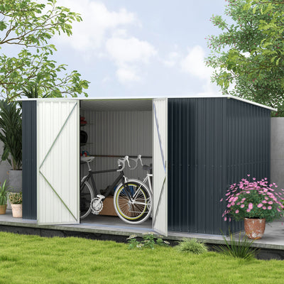 Large Metal Garden Storage Shed with Lockable Doors for Tools and Equipment Grey
