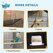 Metal Bird Cage with Swing Perch Food Tray and Handle for Finches and Canaries by PawHut