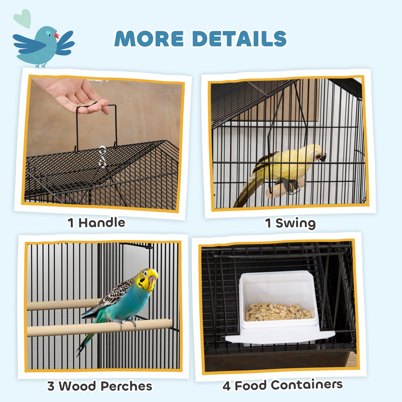 Metal Bird Cage with Swing Perch Food Tray and Handle for Finches and Canaries by PawHut