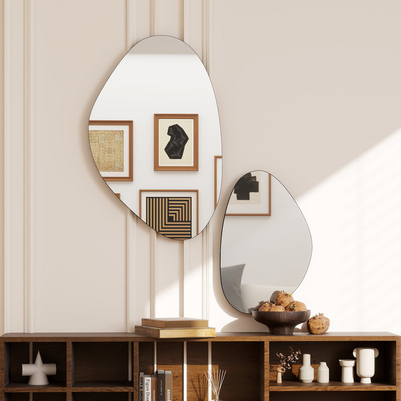 Set of 2 Pebble Shaped Wall Mirrors Ideal for Hallways and Bedrooms Black AOSOM