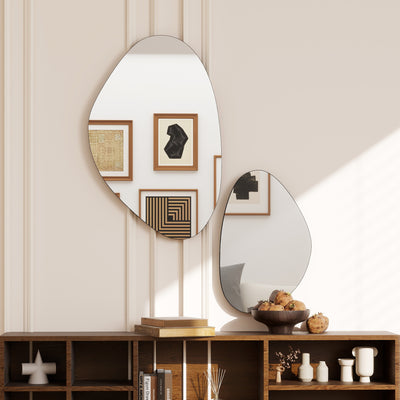 Set of 2 Pebble Shaped Wall Mirrors Ideal for Hallways and Bedrooms Black AOSOM