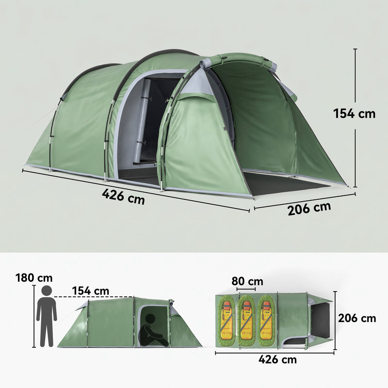 Outsunny Three-Man, Two-Room Tent - Green