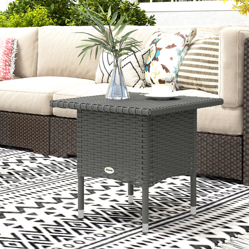 Grey Rattan Side Table Outdoor Coffee Table with Plastic Board for Garden Patio Balcony by Outsunny