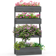 Four Tier Grey Wooden Plant Stand with Baskets for Garden and Patio by Outsunny