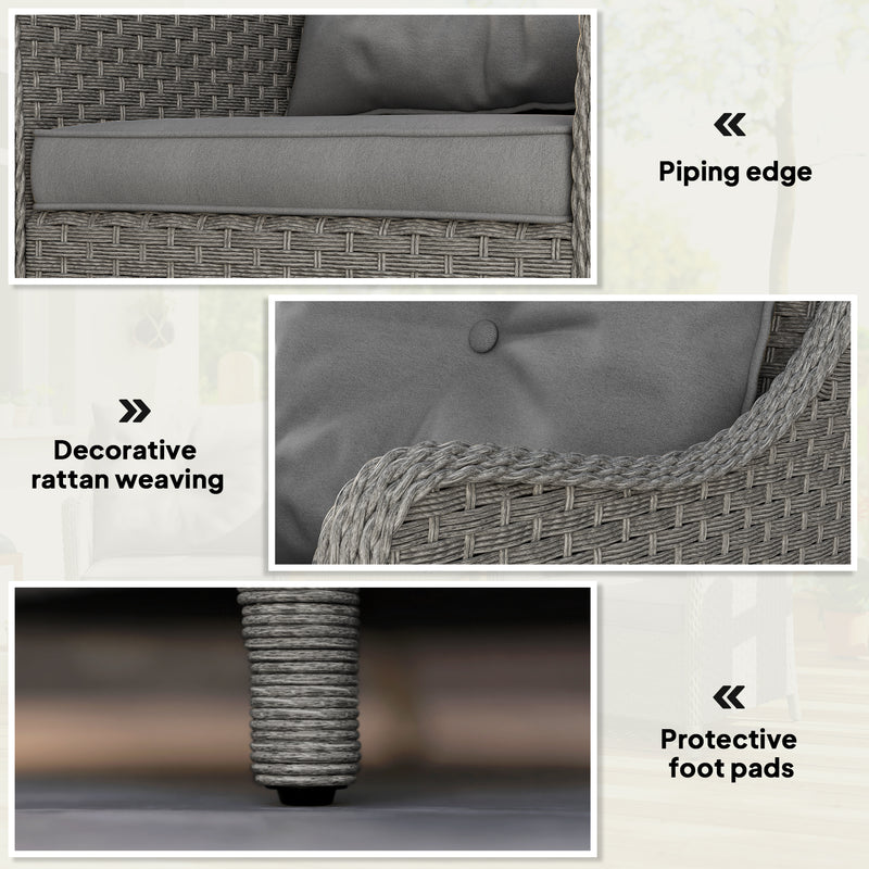 Set of 2 Rattan Garden Chairs with Cushions High Back and Armrests for Outdoor Use, Dark Grey