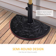 Black 9kg Half Round Parasol Base Resin Umbrella Stand Floral Design for Garden Outdoor by Outsunny