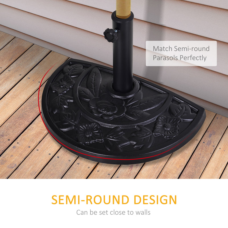 Black 9kg Half Round Parasol Base Resin Umbrella Stand Floral Design for Garden Outdoor by Outsunny