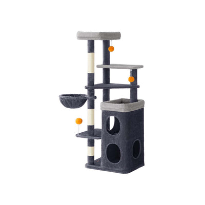 Feandrea multi-level cat tree in dark grey, studio shot of the full tower