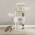 Feandrea multi-level cat tree in cream white and beige with cats on platform and hammock