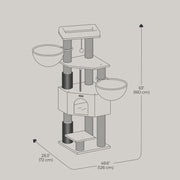Base and included fittings shown alongside the Feandrea cream cat tree