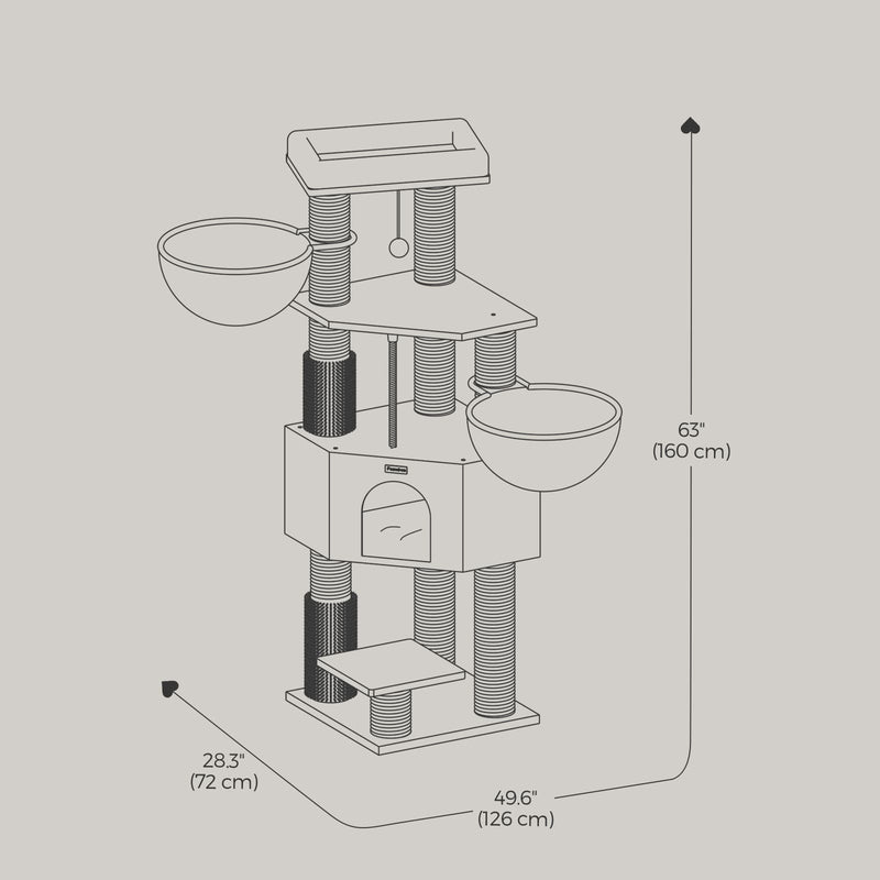 Base and included fittings shown alongside the Feandrea cream cat tree