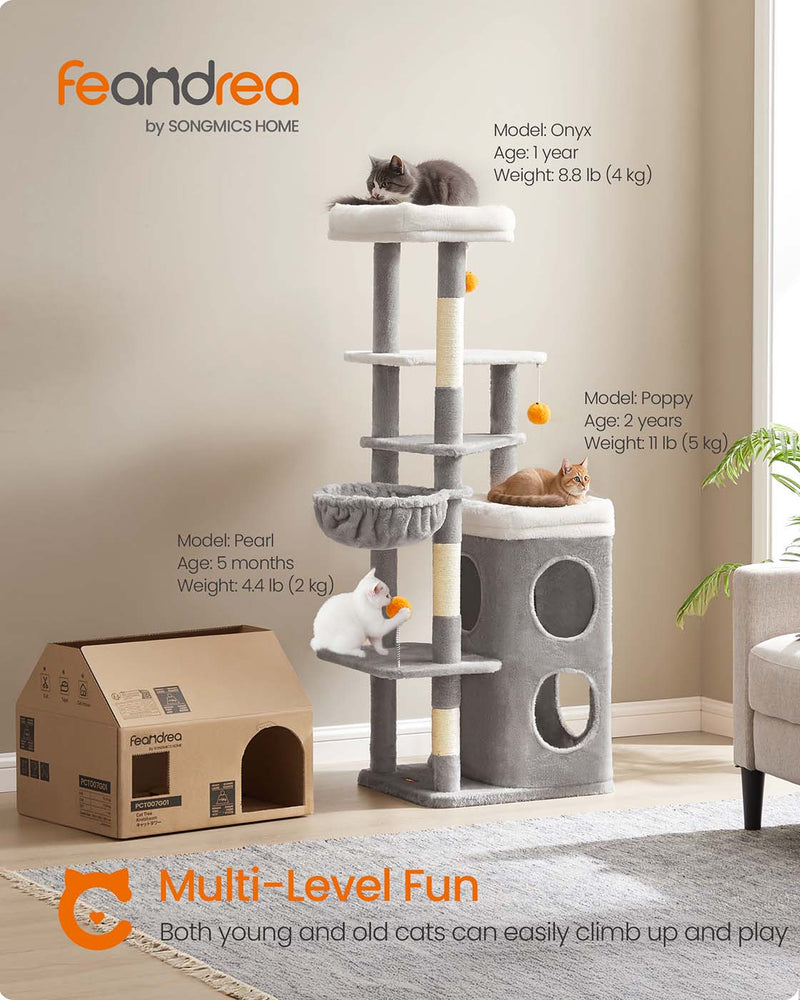 Cat resting inside the cave of the Feandrea cat tree