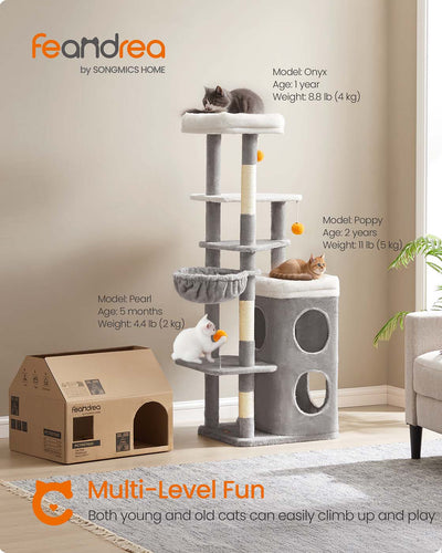 Cat resting inside the cave of the Feandrea cat tree