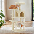 Feandrea beige multi-level cat tree with cats resting on platform and in hammock