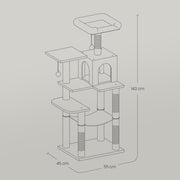 Full height view of the multi-level cat tree in a room setting