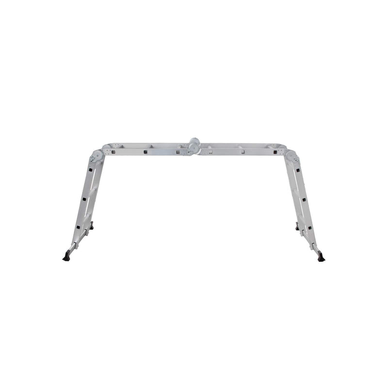 Aluminium ladder in the low bridge position seen straight on, showing the hinges