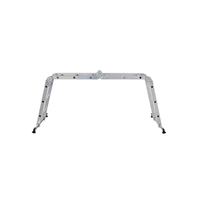 Aluminium ladder in the low bridge position seen straight on, showing the hinges